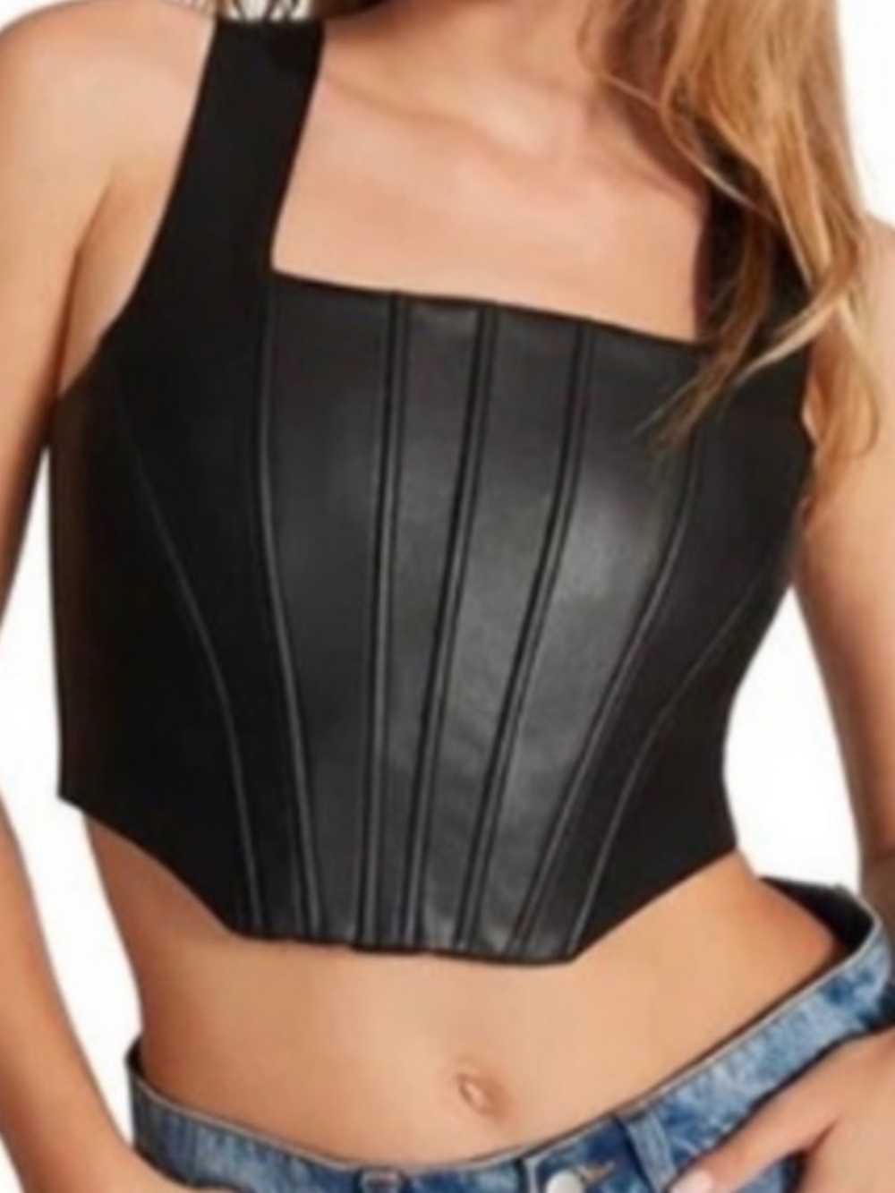 7 For All Mankind Black Faux Leather Corset Crop Top Goth Festival Bustier NWT S
